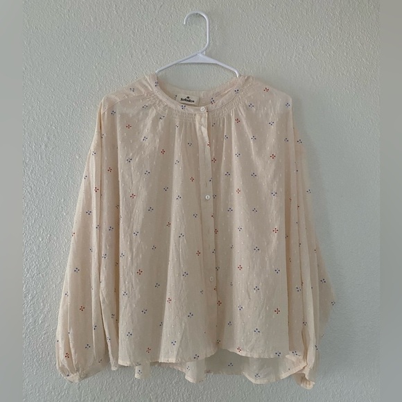 Soludos Tops - Soludos embroidered Cream Floral cotton Women's Top Button up long sleeve